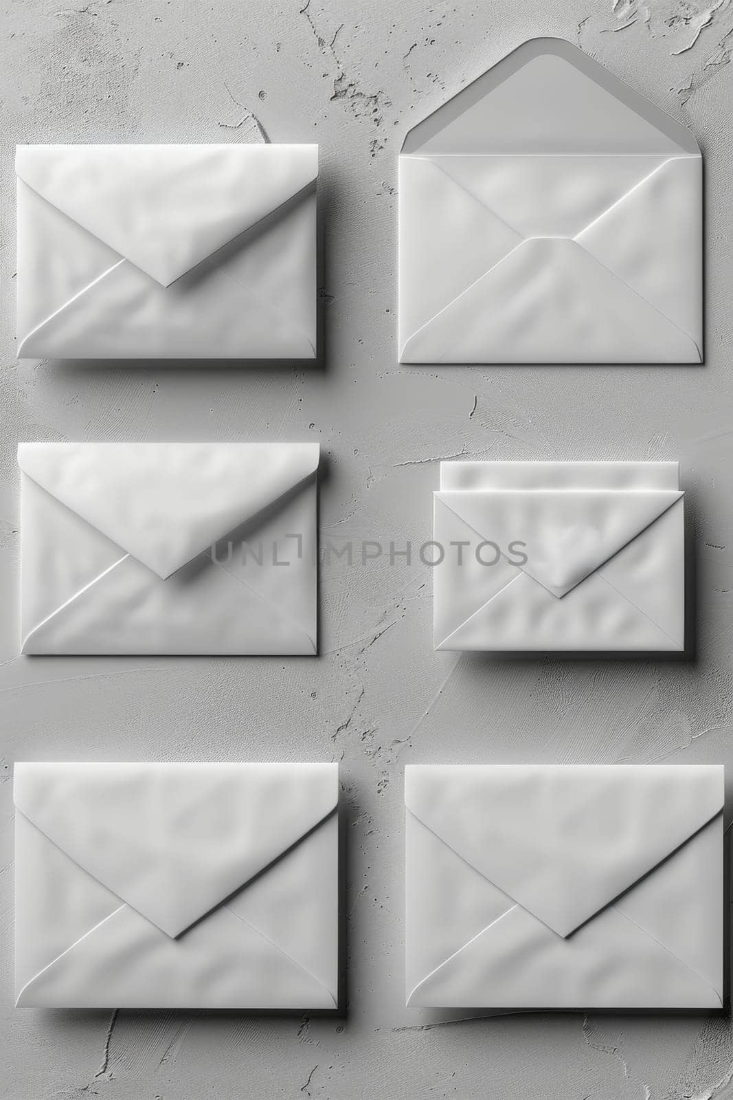 A set of white postal envelopes on a light background by Lobachad