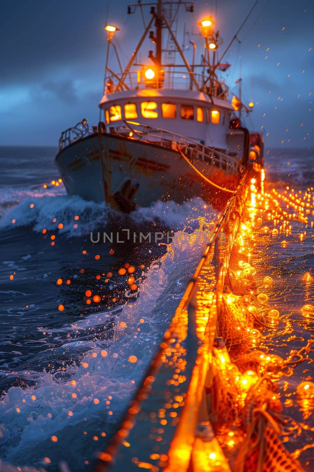 Fishing in the North Sea. Fishing boat with fishermen on the high seas by Lobachad