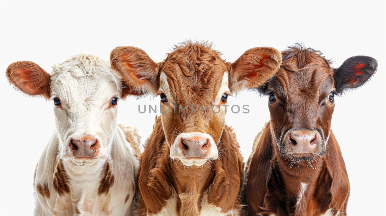 Three cows on a white background.