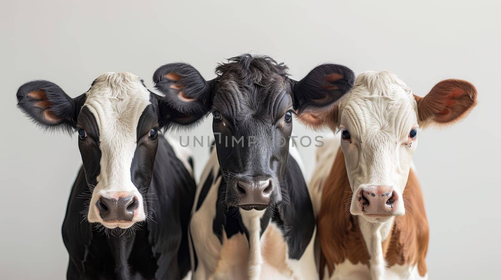 Three cows on a white background.