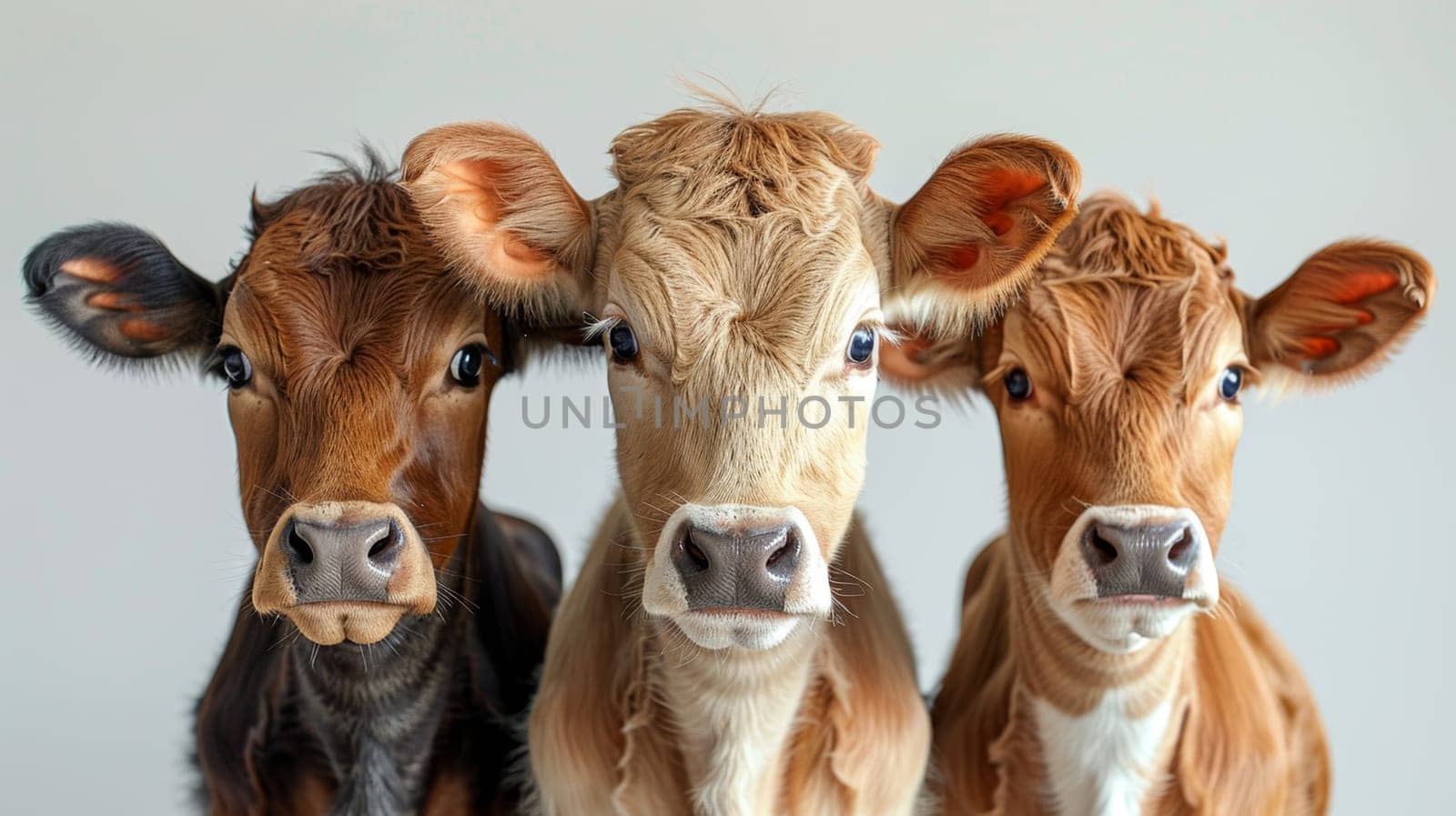 Three cows on a white background.