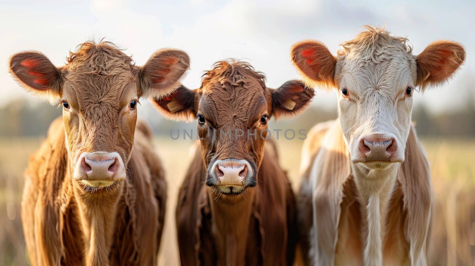 Three cows on a meadow background.