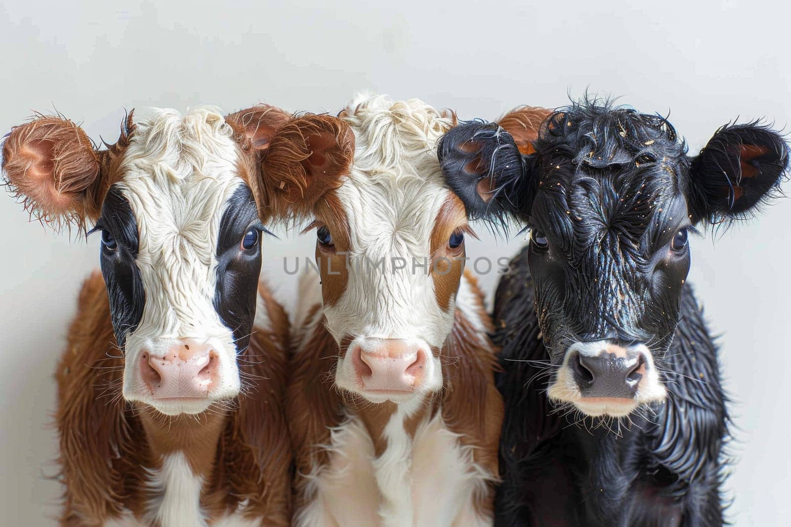 Three cows on a white background.