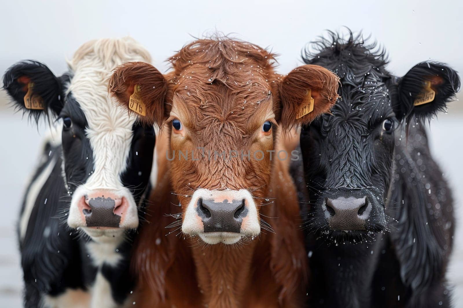 Three cows on a white background.