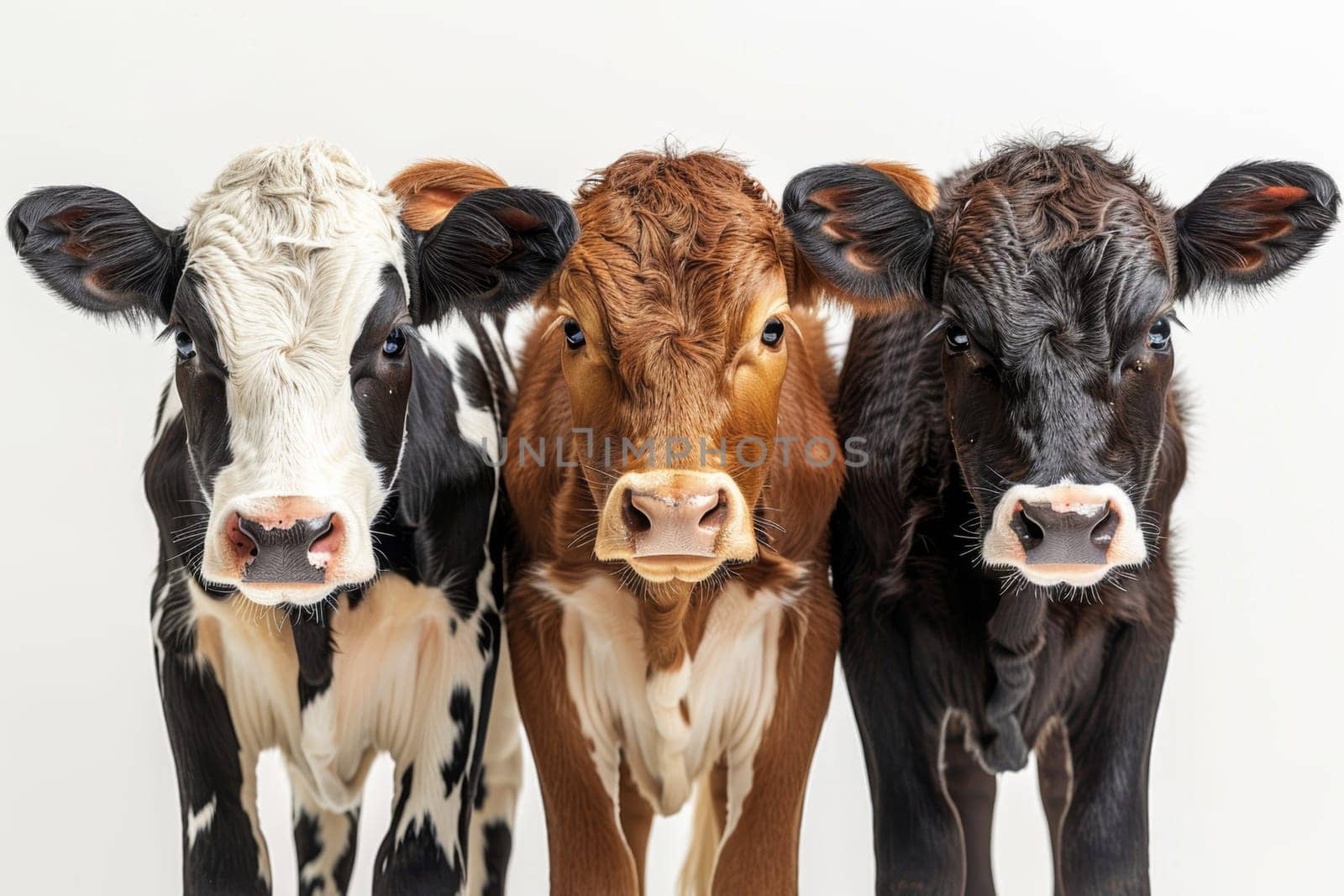 Three cows on a white background.