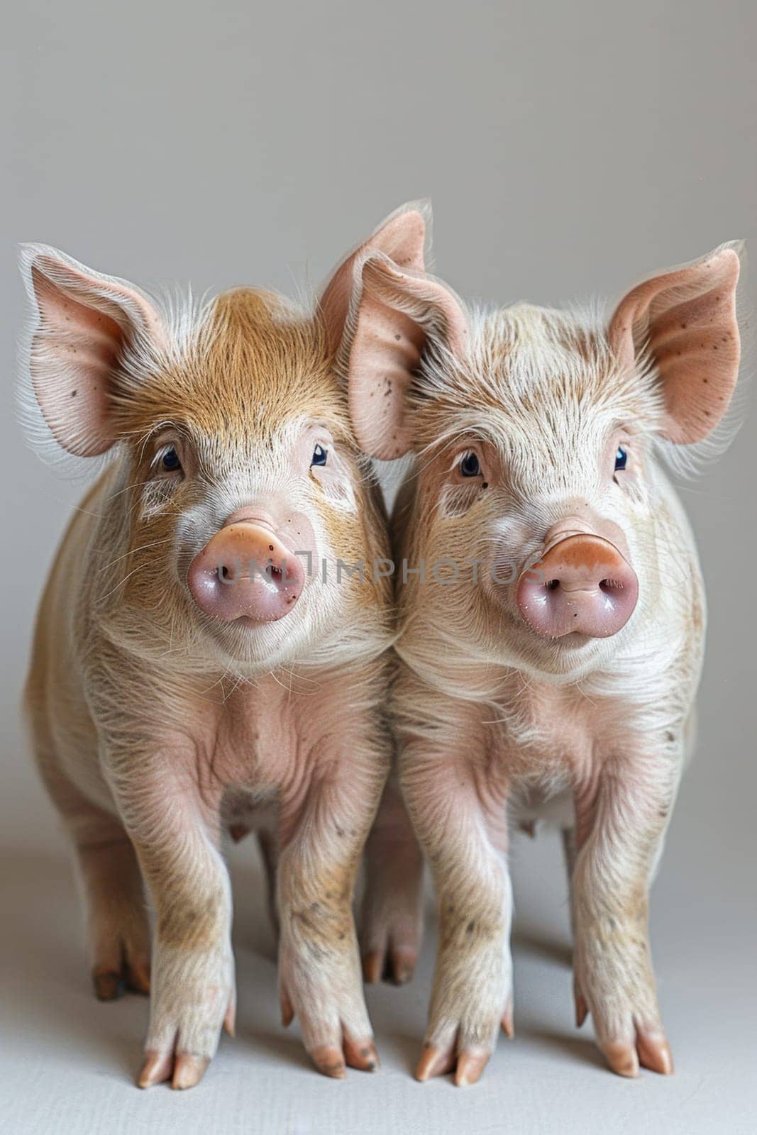 Two little pigs on an isolated white background by Lobachad