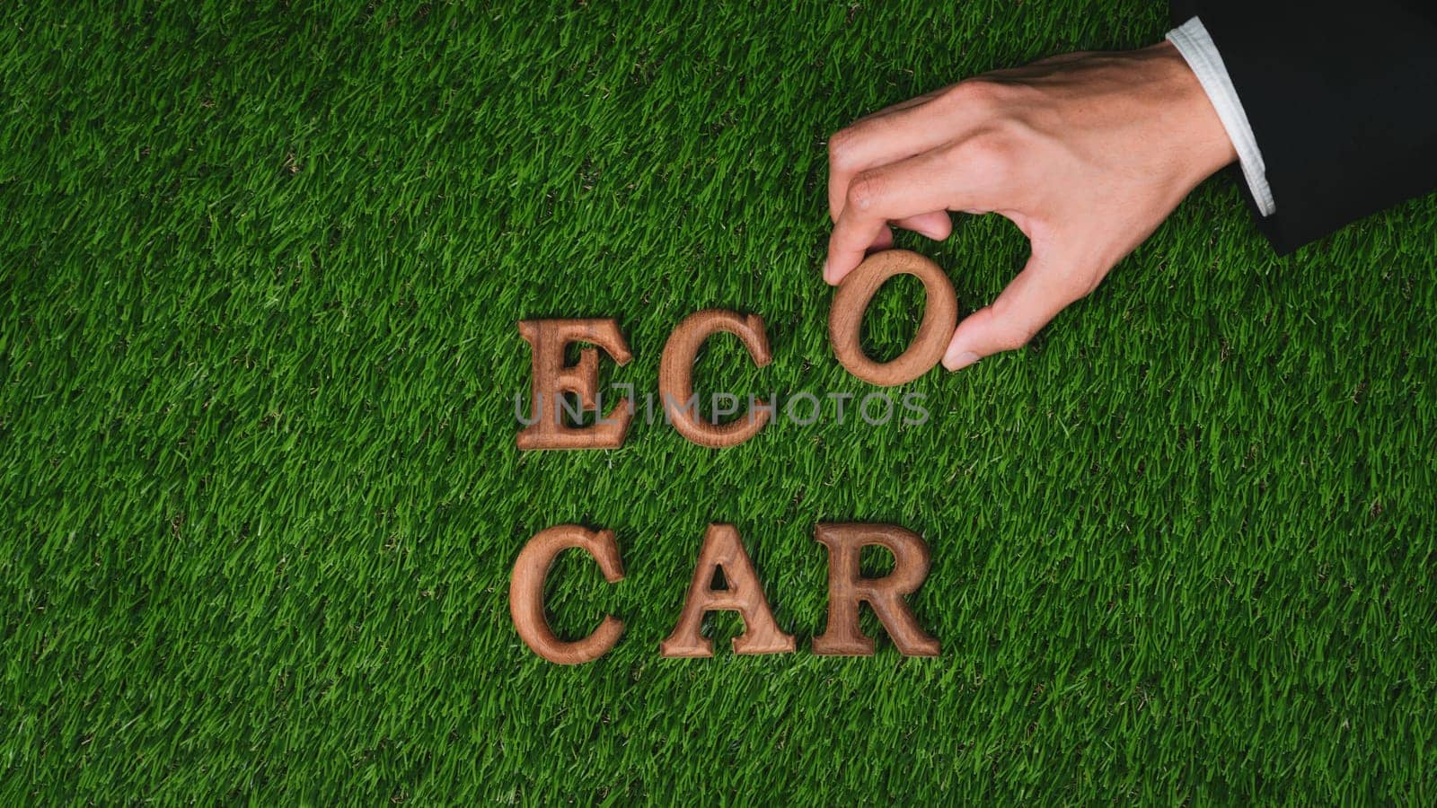 Hand arrange eco-friendly car and electric vehicle message for eco. Gyre by biancoblue