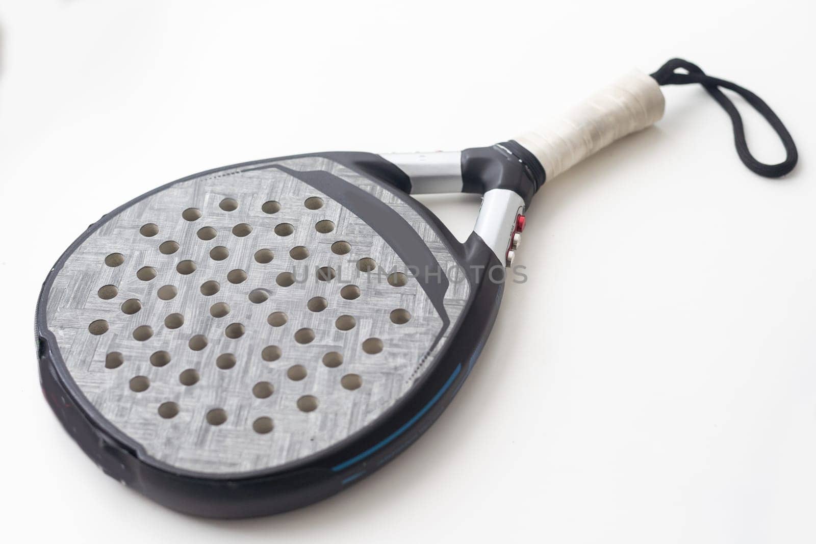 blue professional paddle tennis racket isolated on white background. portrait sport theme poster, greeting cards, headers, website and app by Andelov13