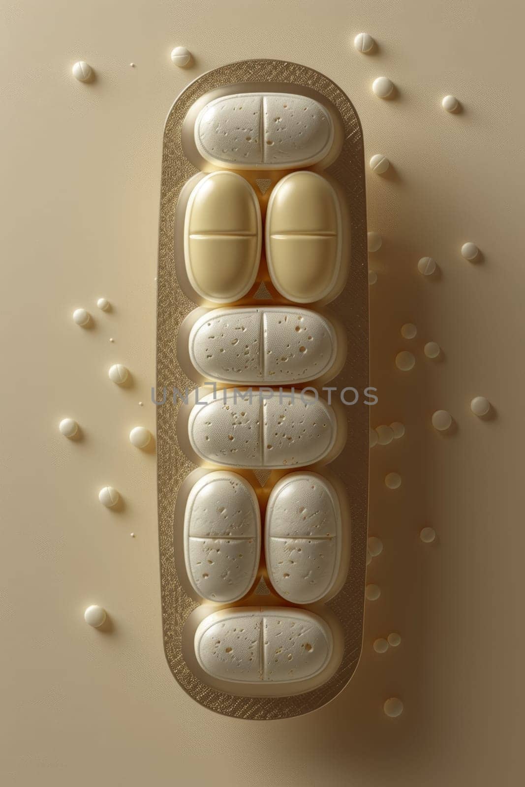 tablets in a blister pack on a beige background, medicines. Packages with vitamins by Lobachad