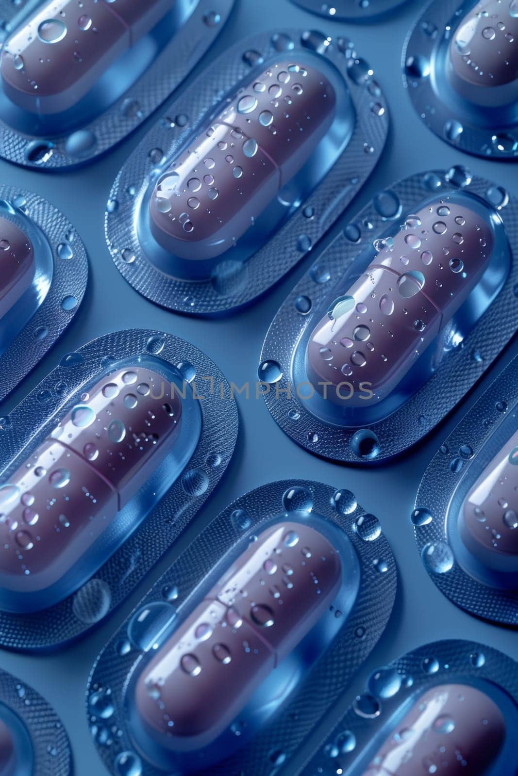 tablets in a blister pack on a blue background , medicines. Packages with vitamins by Lobachad