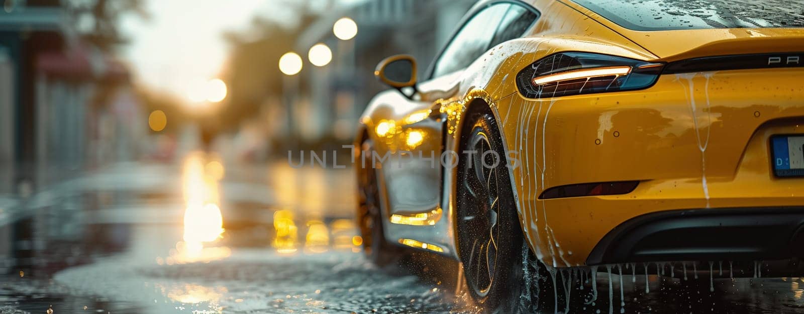 sports yellow car in the rain by Andelov13