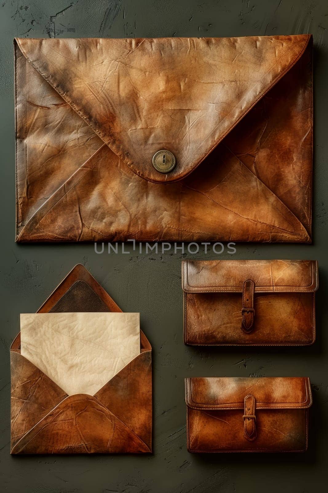 Envelopes made of kraft paper on a gray background by Lobachad