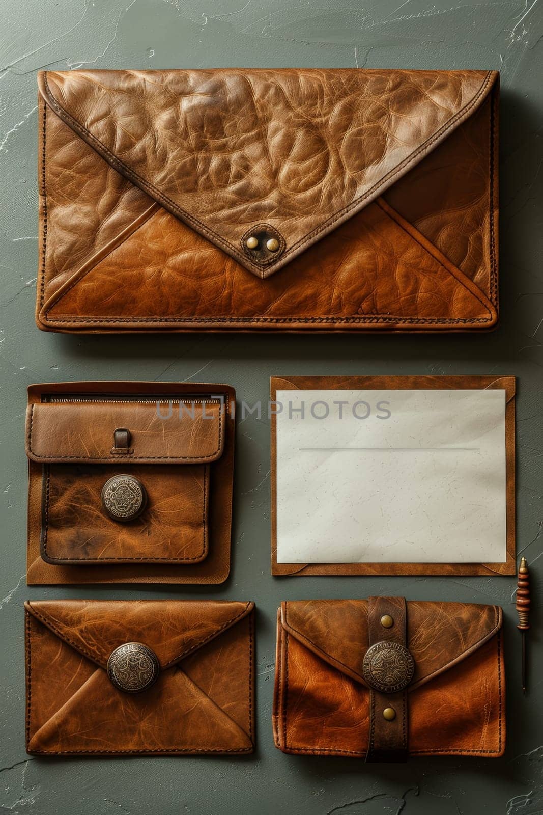 Envelopes made of kraft paper on a gray background by Lobachad