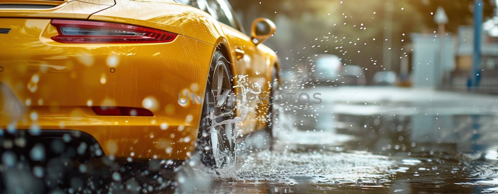 sports yellow car in the rain. High quality photo