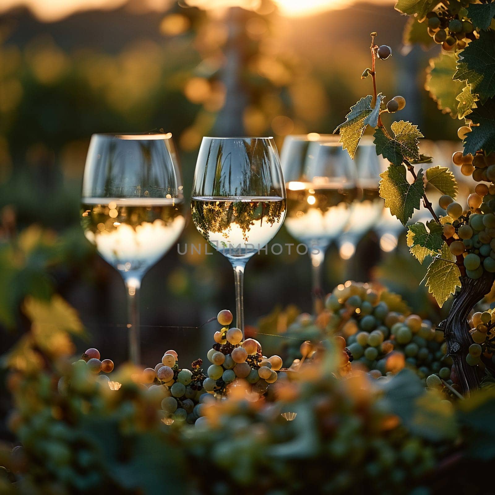 Sophisticated Wine Tasting Event with a Blur of Toasting Glasses, The clinking of glasses in a hazy vineyard setting evokes a sense of celebration.