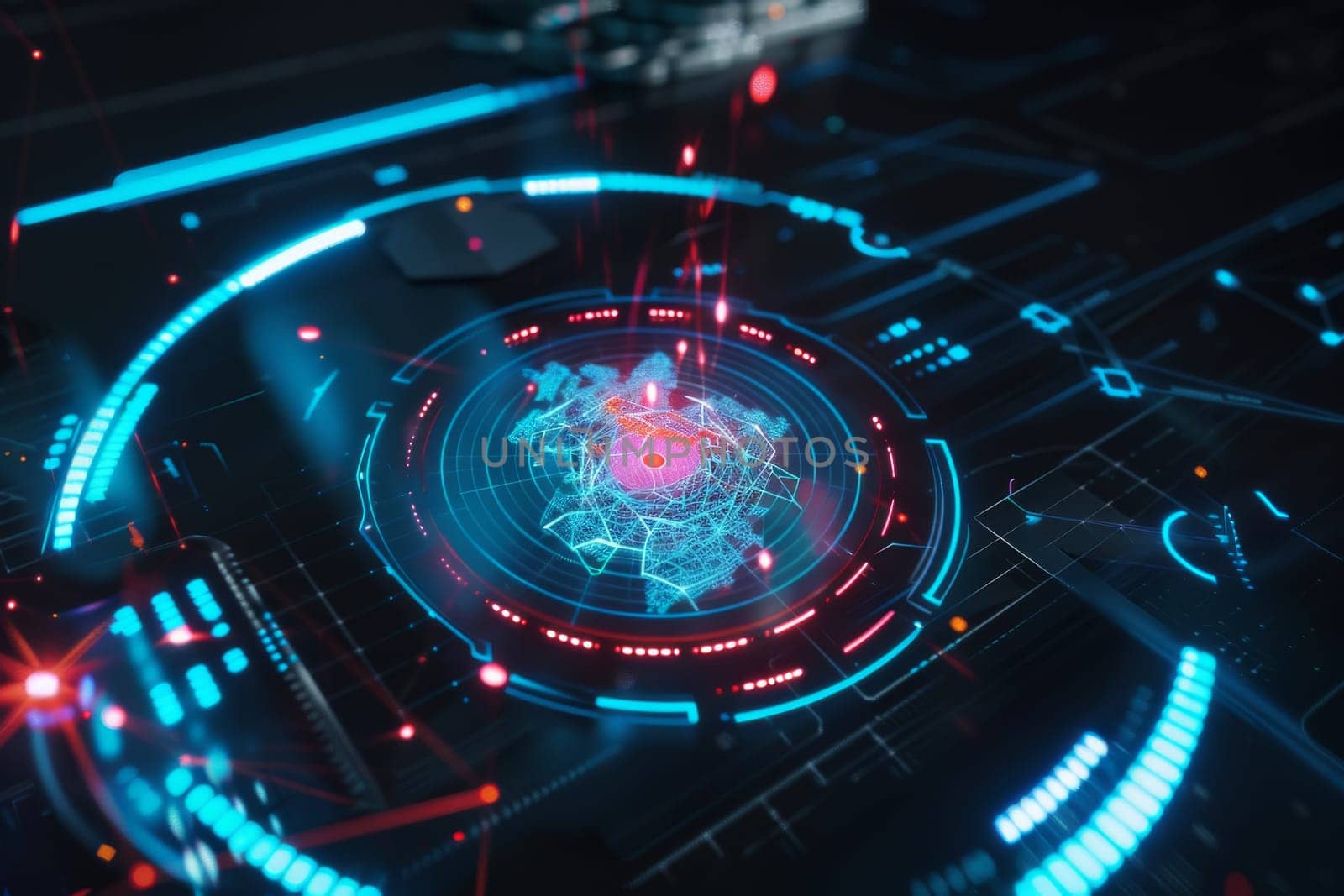 Abstract circle neon background. HUD futuristic technology.