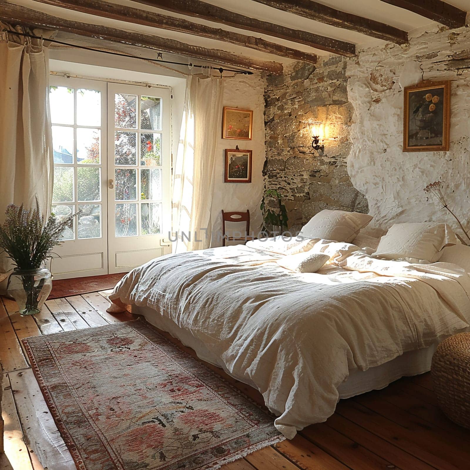 Rustic Bed and Breakfast Awaiting Guests in the Countryside, The blurry charm of the inn suggests hospitality and relaxation.