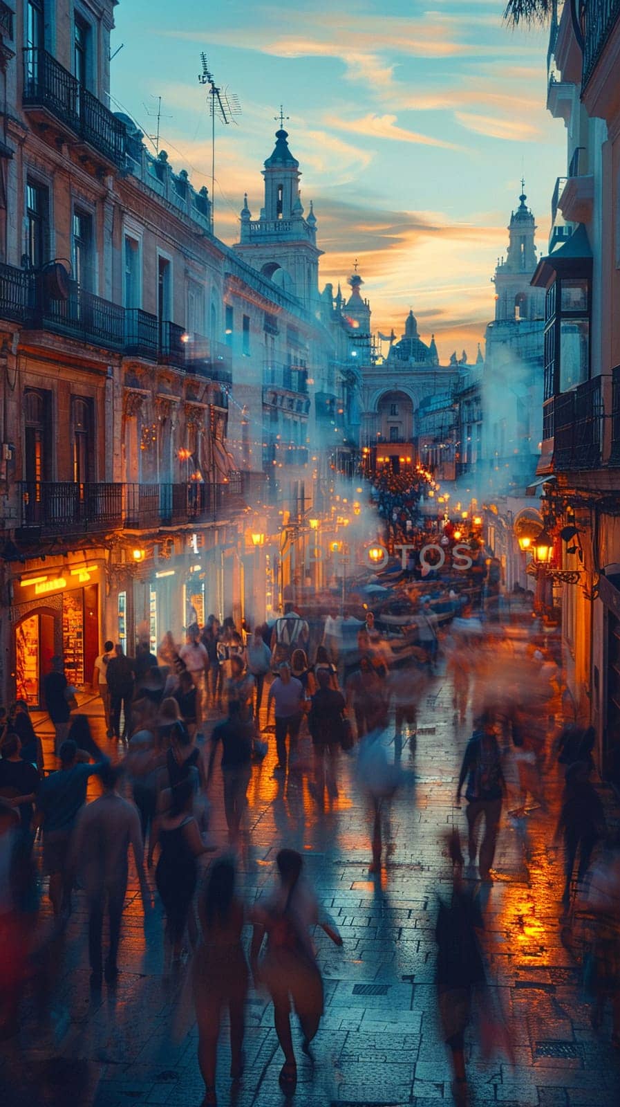 Cobbled Streets of a Historic City Center with Tourists Exploring by Benzoix