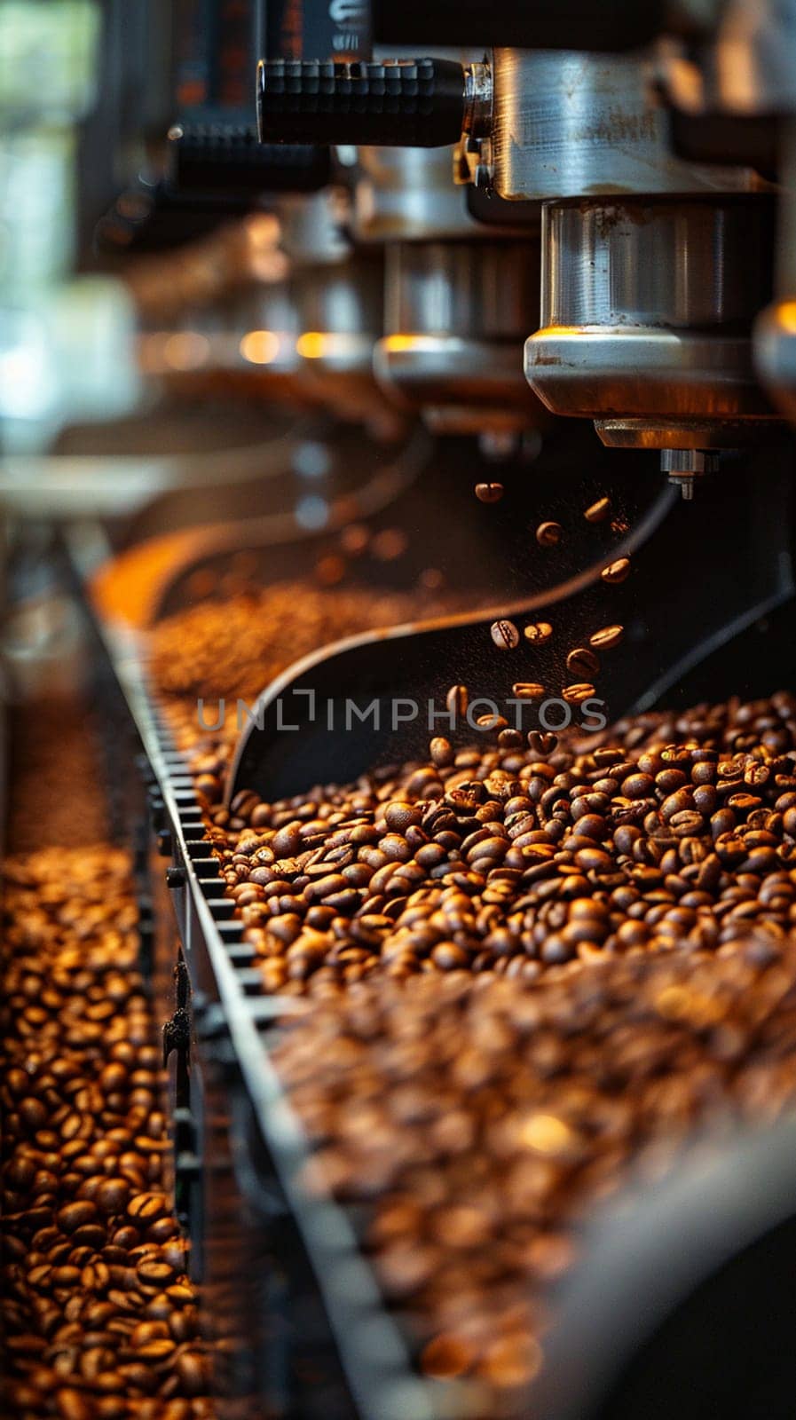Industrial Coffee Roastery with Beans and Equipment in Motion by Benzoix