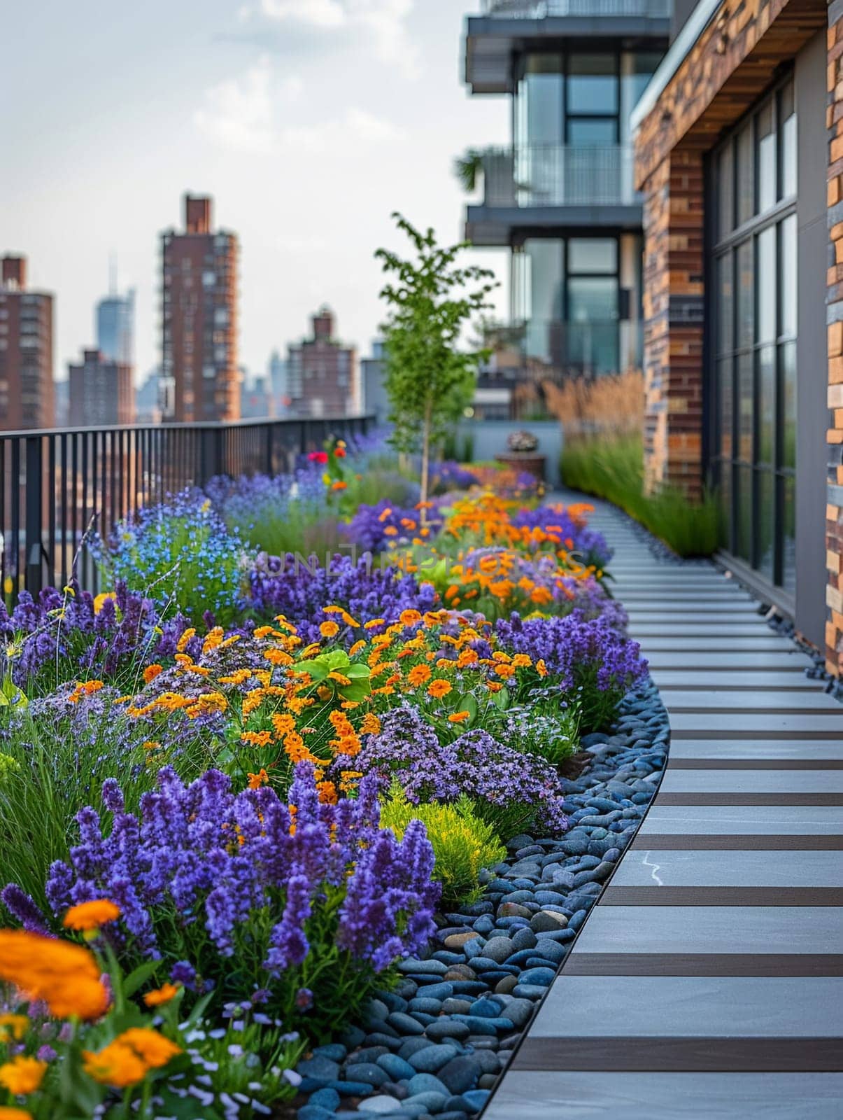 Rooftop Urban Garden with Soft Edges of Greenery and Skyline by Benzoix