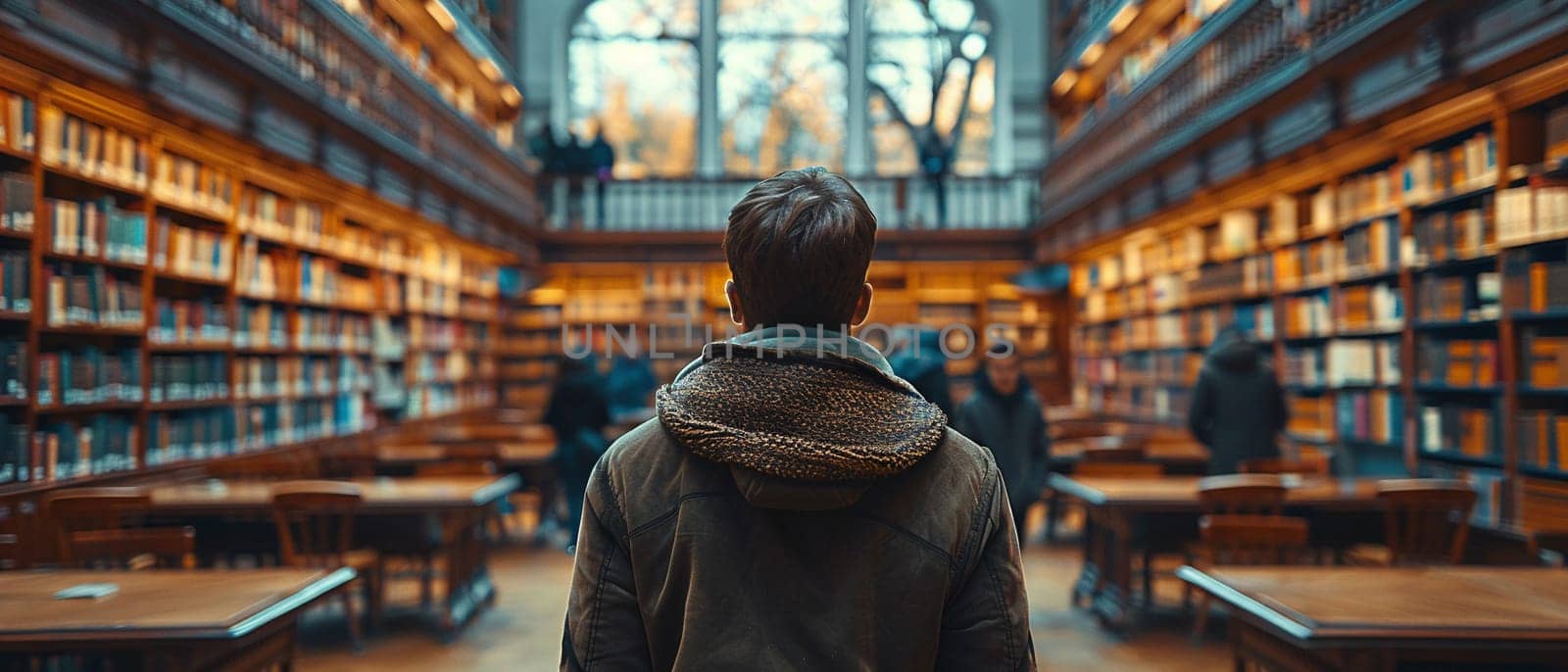 Historic Library with Students Lost in Study and Thought by Benzoix