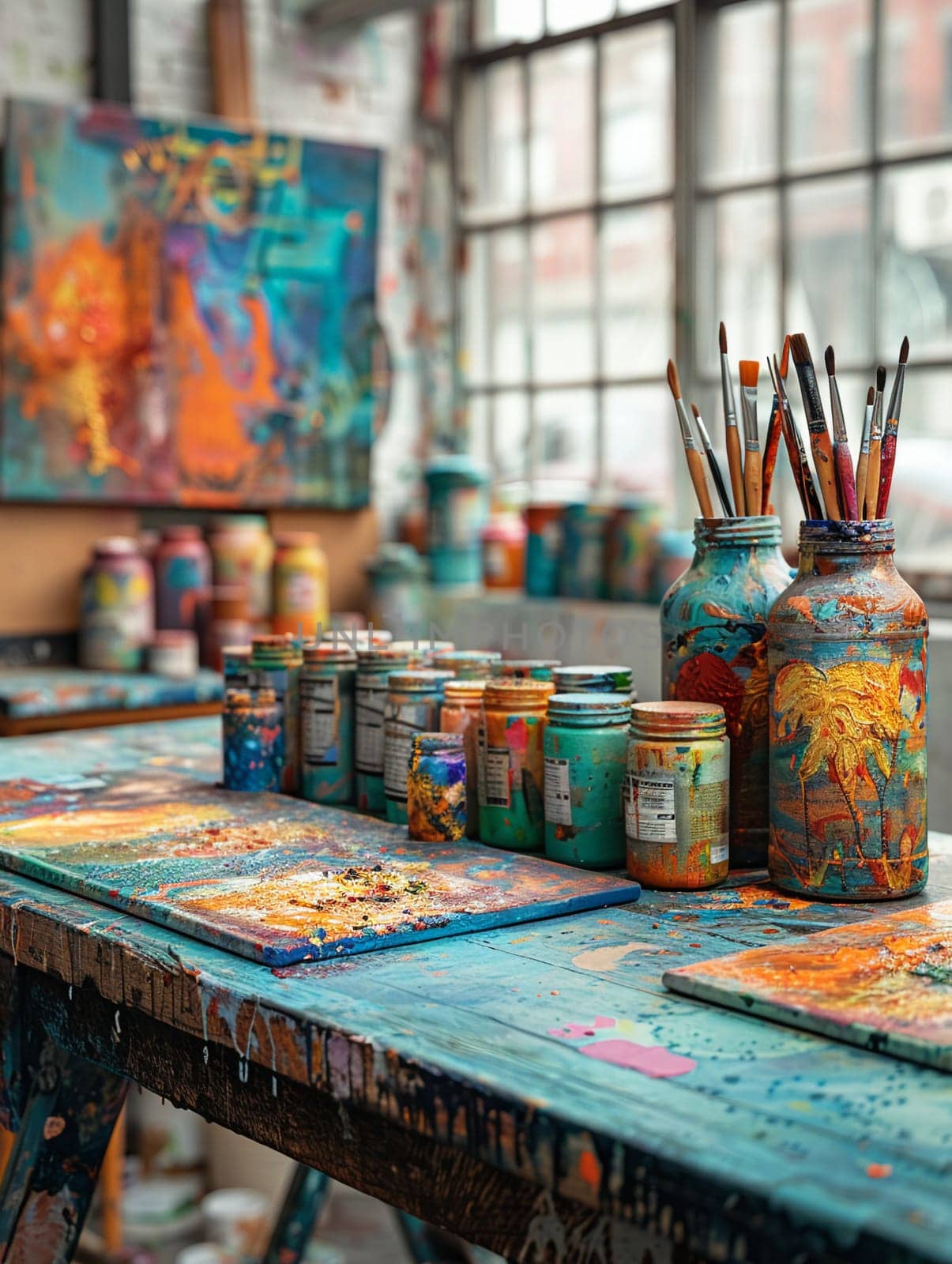 Soft Focus on a Vibrant Art Studio Brimming with Creativity and Color by Benzoix