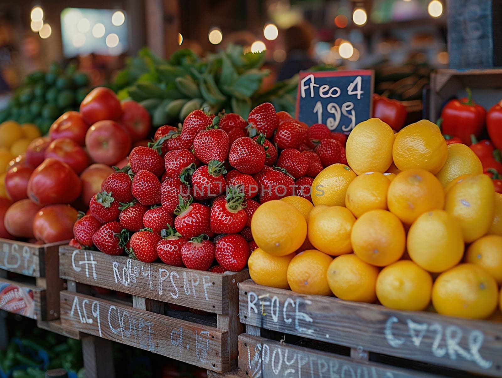 Fresh Produce Awaiting Shoppers at a Local Farmers Market A blur of colors from fruits and vegetables stands out by Benzoix
