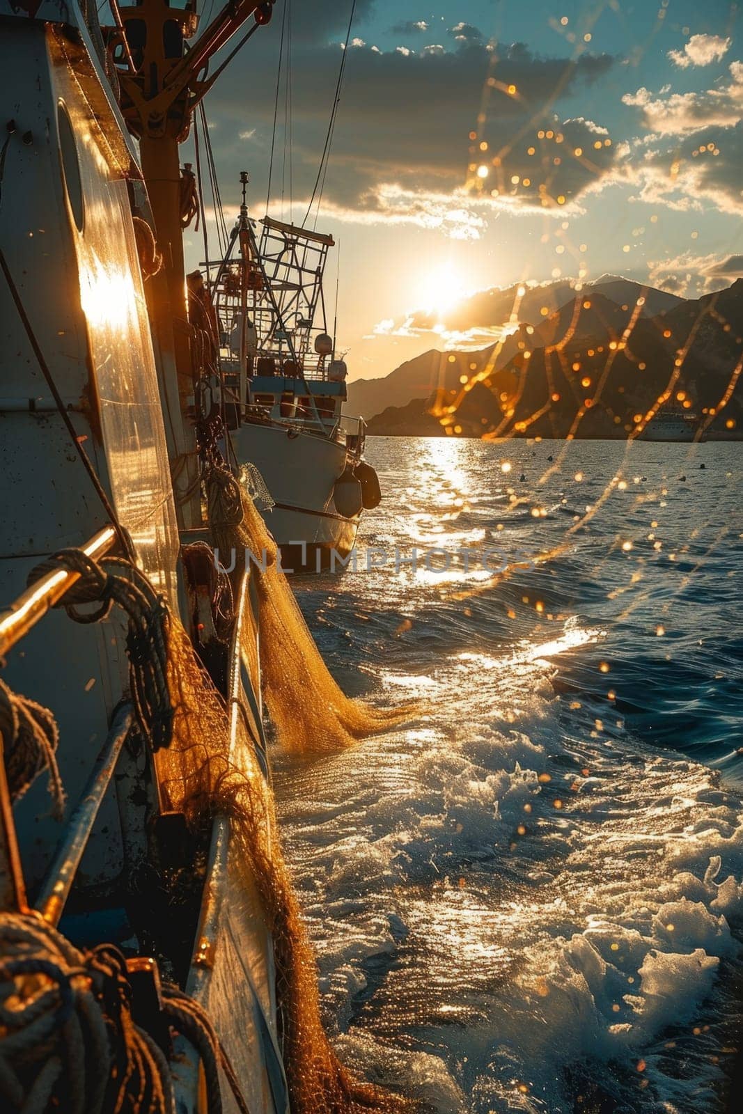 Fishermen fish with nets on an industrial scale. Fishing in the North Sea.