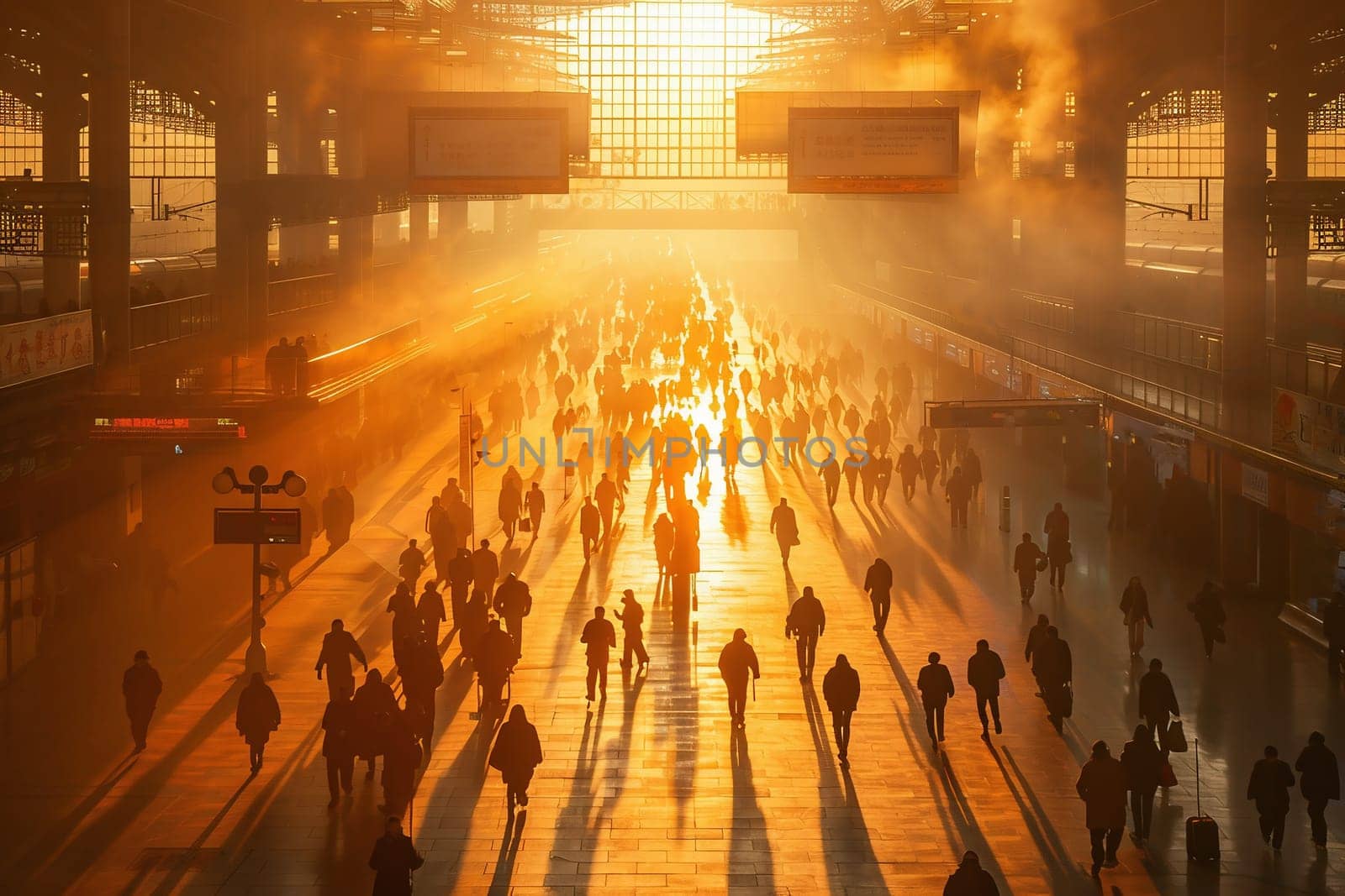 Platform of railway station at sunset,Transportation in the city. High quality photo