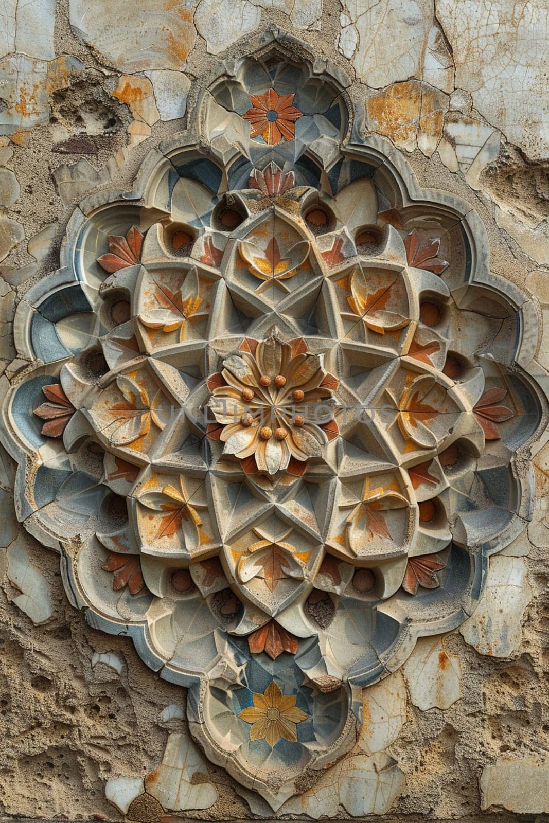 Islamic Geometric Patterns Cascading Across a Mosque Wall by Benzoix