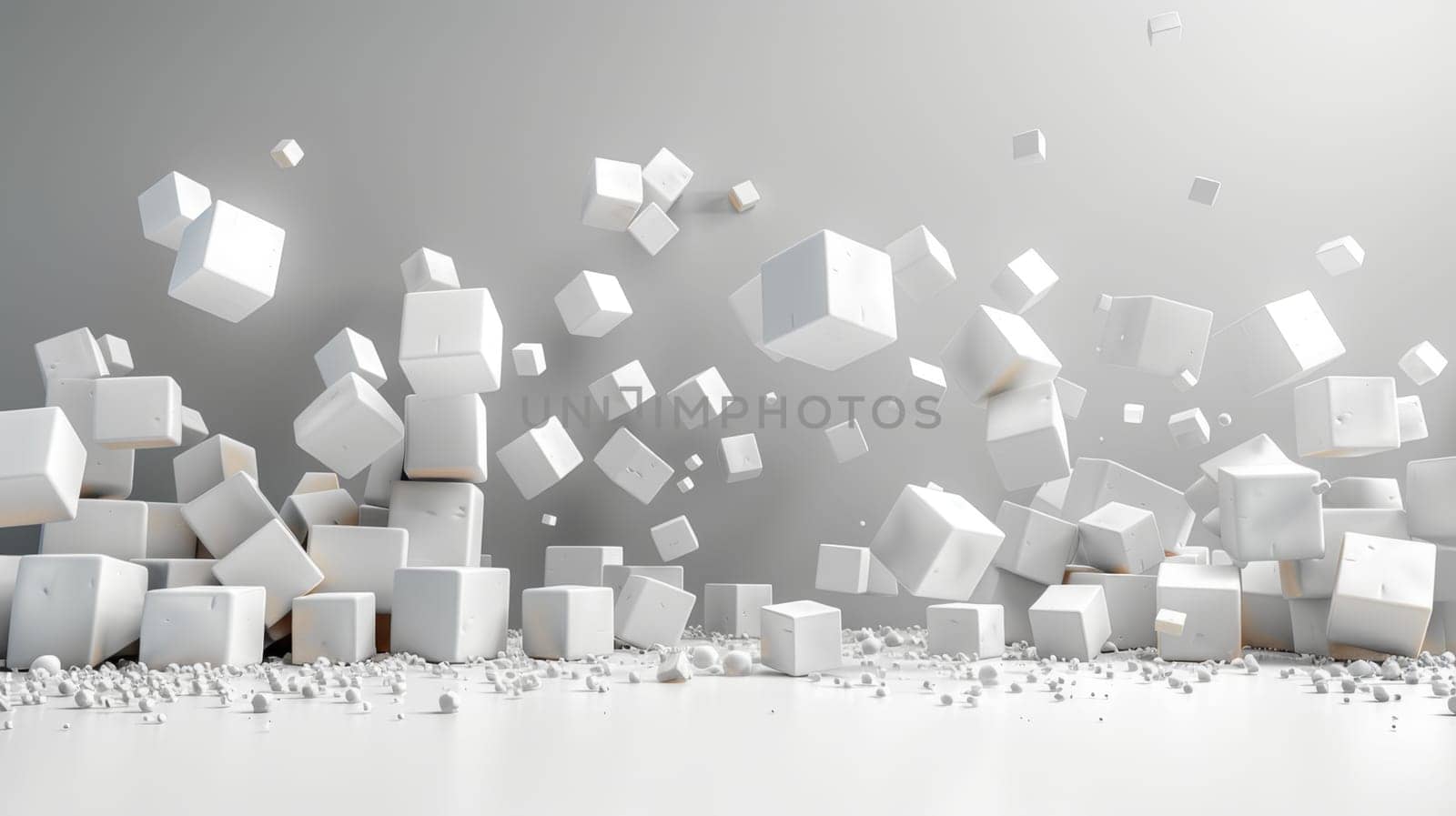 A pattern with 3D cubes. Abstract mosaic of white squares.