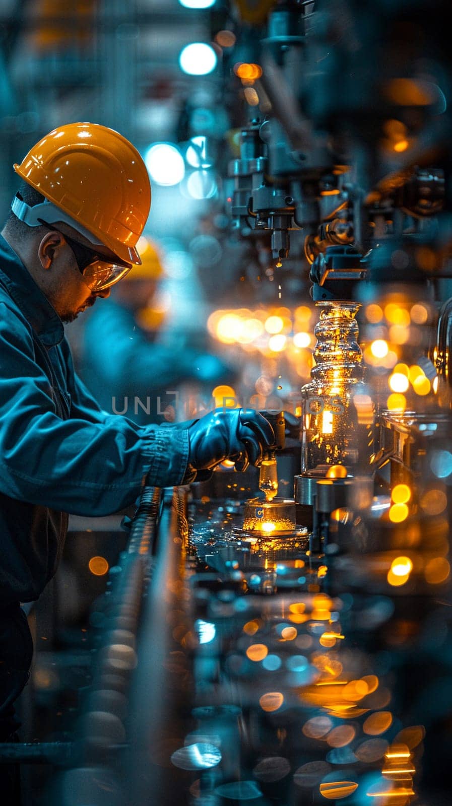 Diligent Factory Workers Operating Machinery in an Industrial Setting, The blur of activity and machinery underscores the backbone of manufacturing.