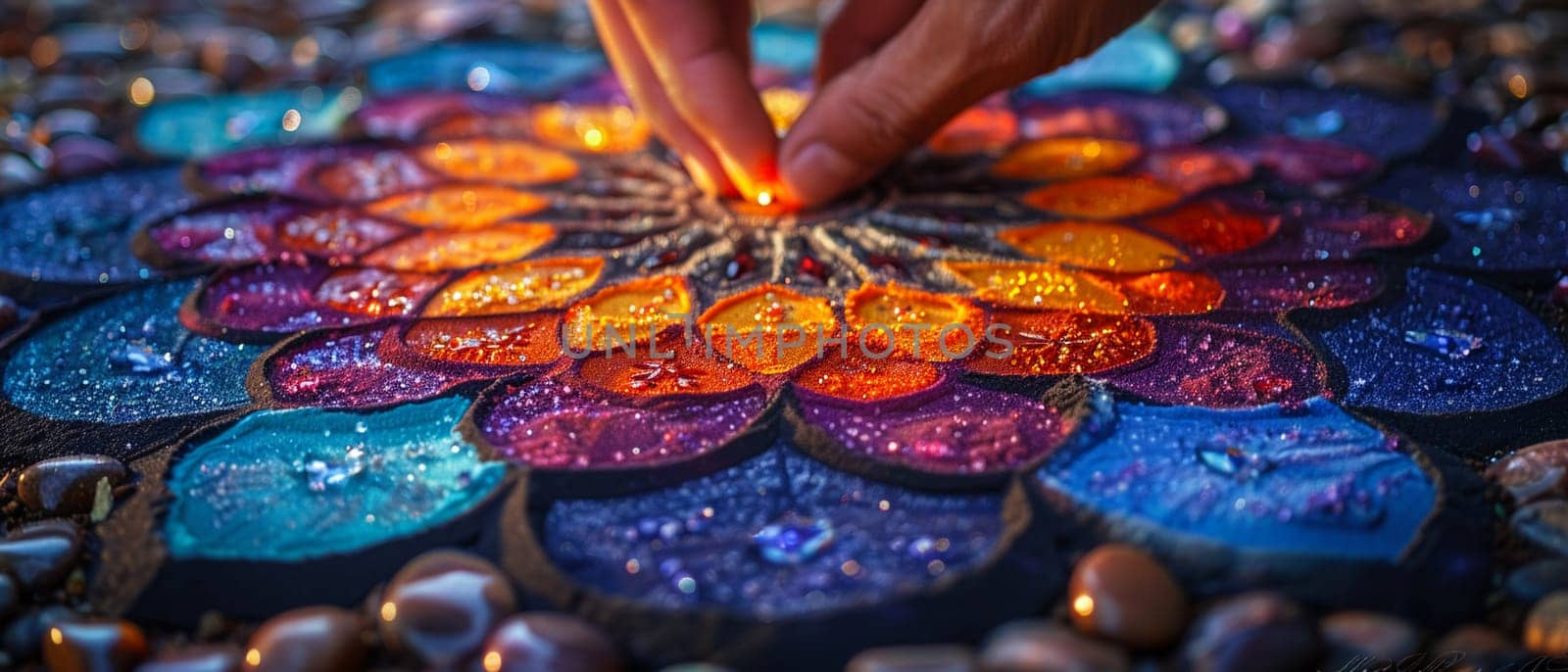 Mandala Sand Painting Being Created with Soft Edges The colors and shapes spread by Benzoix