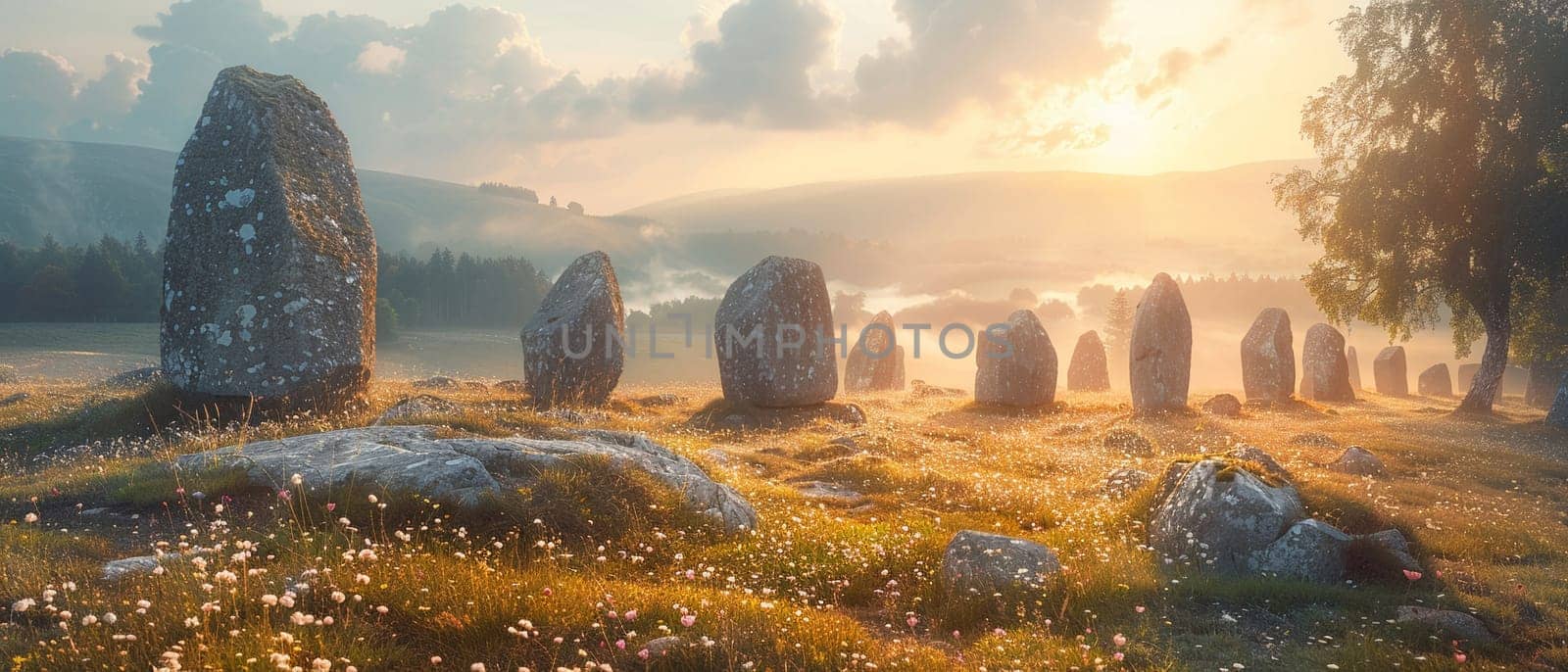 Ancient Pagan Henge Standing Mysteriously in a Field The prehistoric stones blur into the landscape by Benzoix