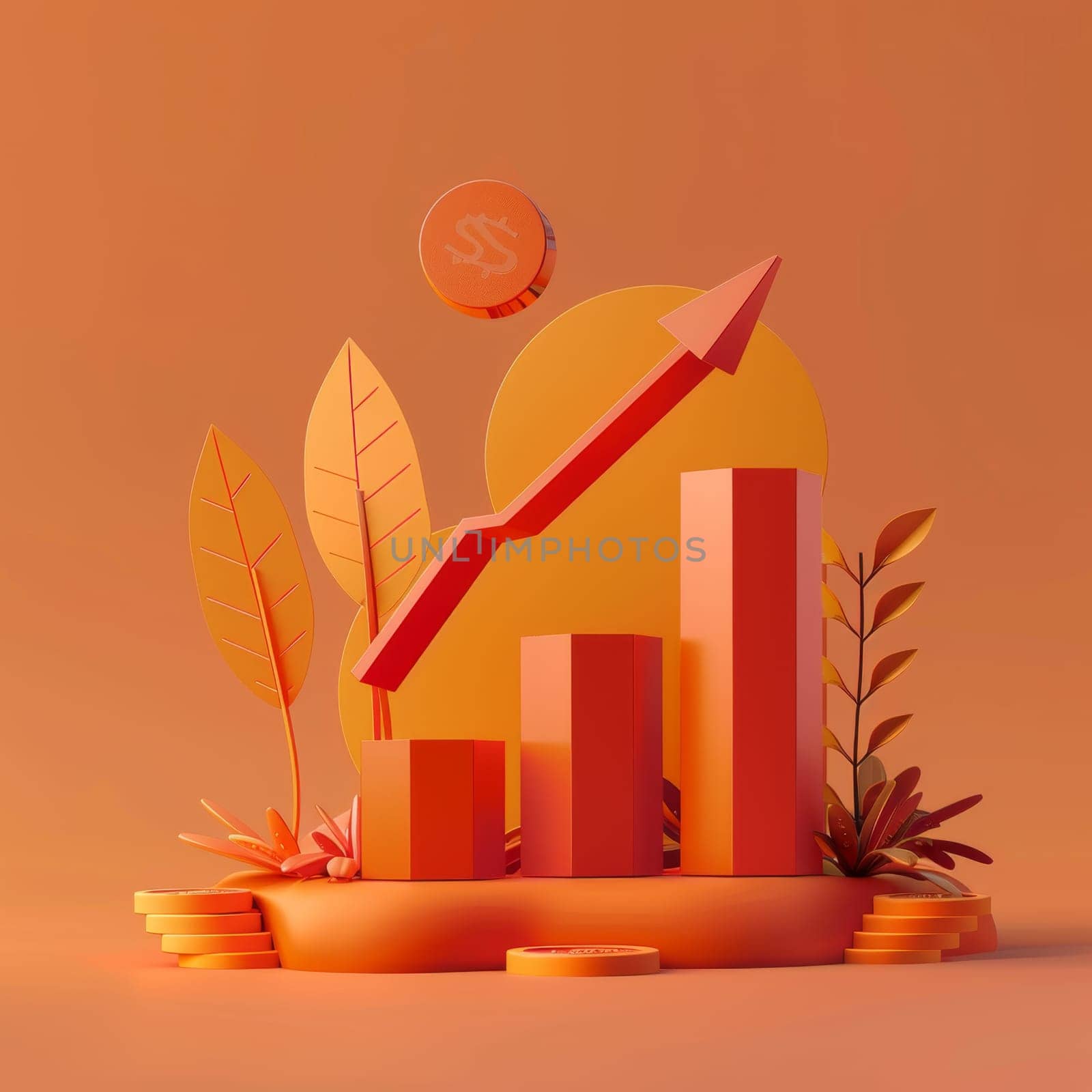 The schedule of investment trading on the stock market. The concept of financial growth with the growth of stocks. 3d illustration by Lobachad