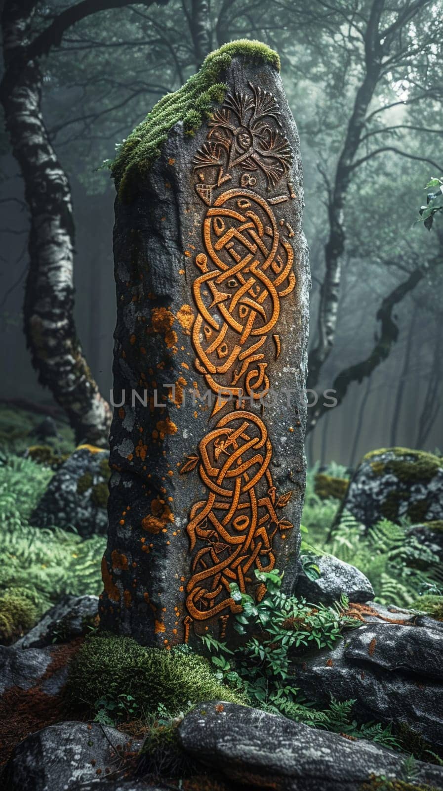 Viking Runestones Whispering Ancient Nordic Lore, The runes blur into rock, carrying the weight of myths and ancestral wisdom.