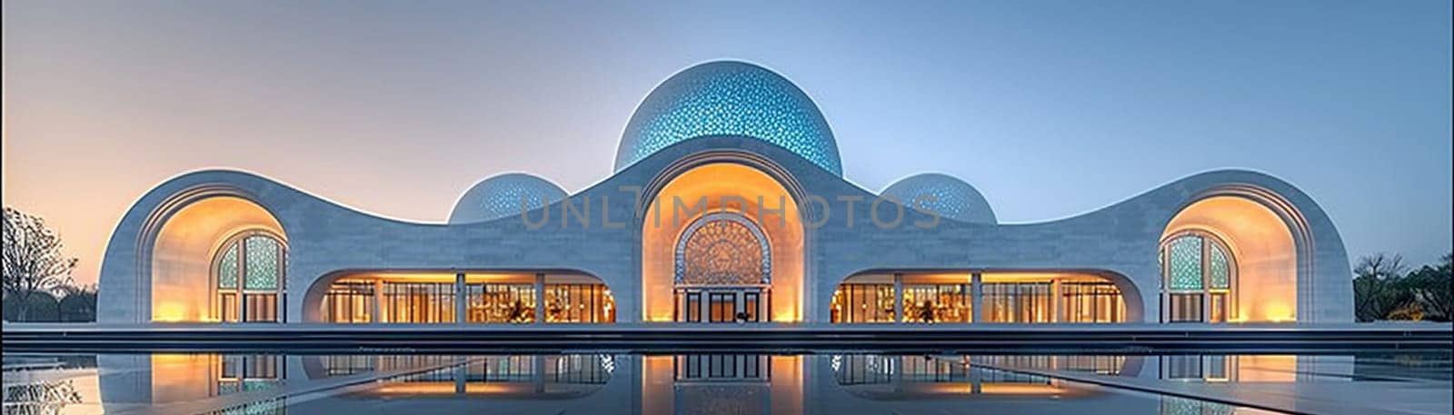 Bahai House of Worship Dome Rising into Soft Skies The temples form blurs upward by Benzoix