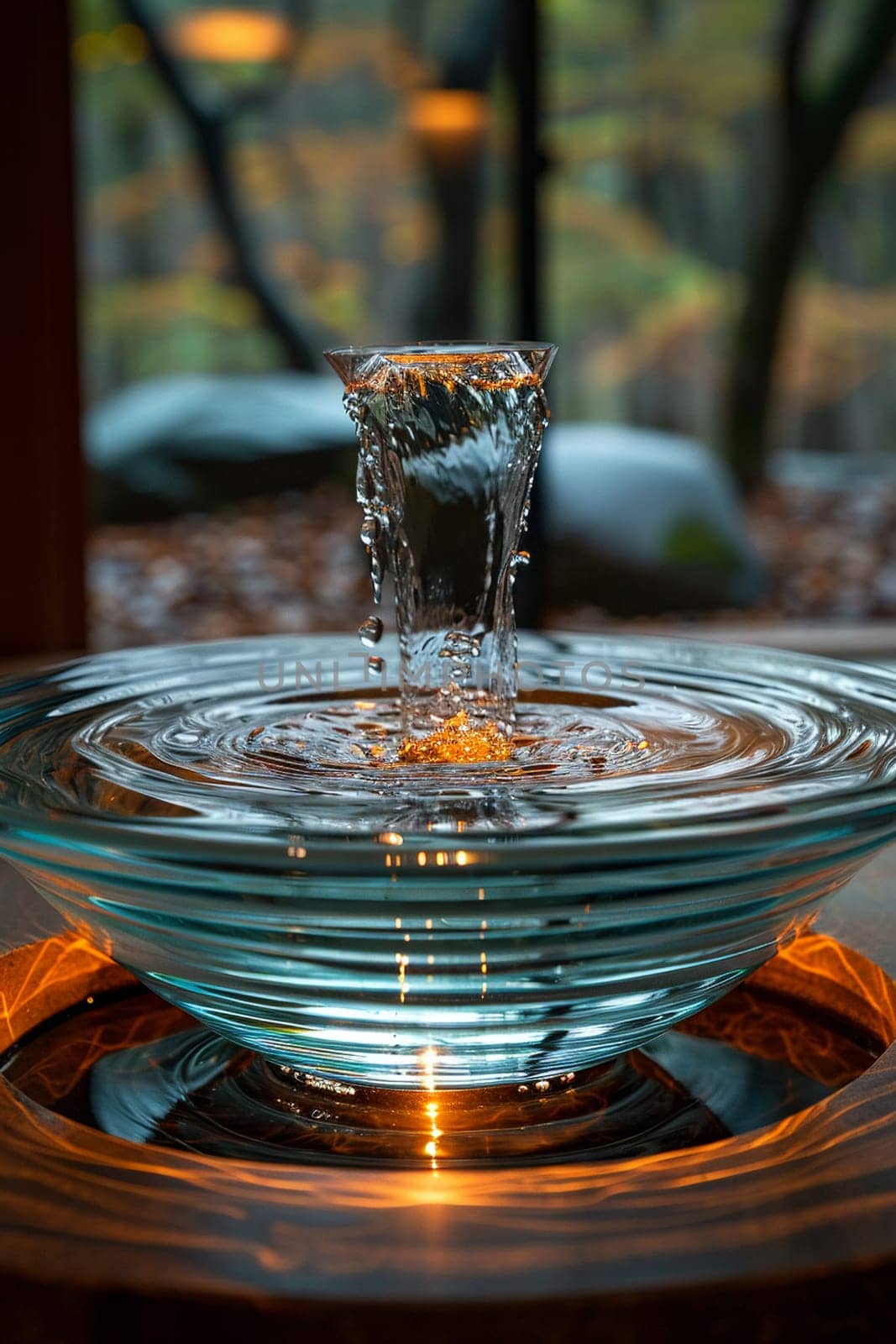 Holy Water Font with Gentle Ripples Reflecting Light, The movement of water creates an aura of purification and blessing.