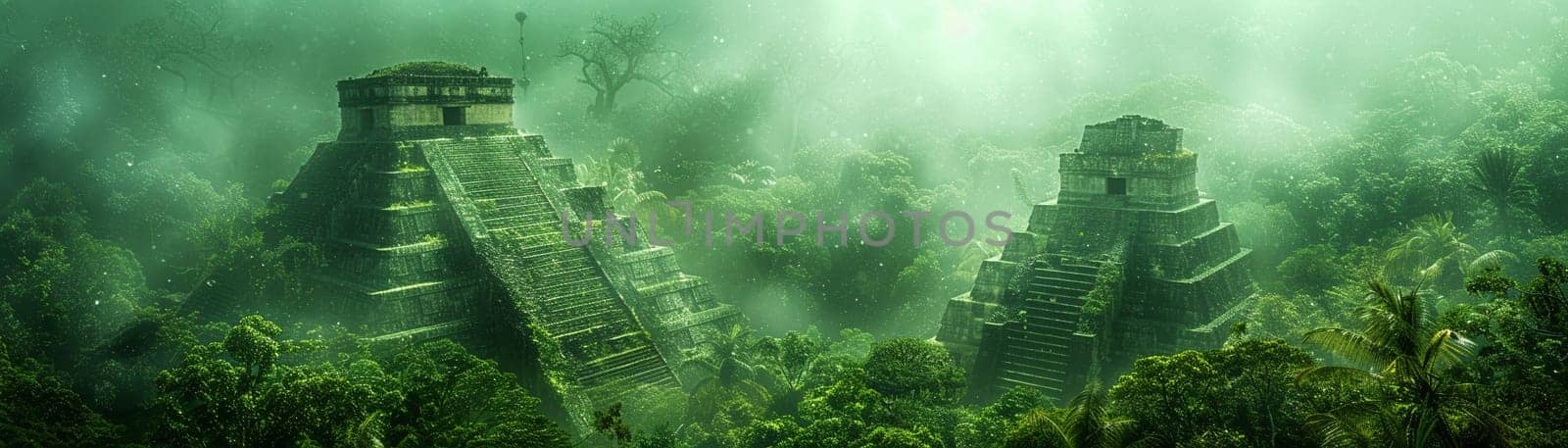 Mayan Pyramid Edges Blurring into a Jungle Canopy The structures silhouette merges with the foliage by Benzoix