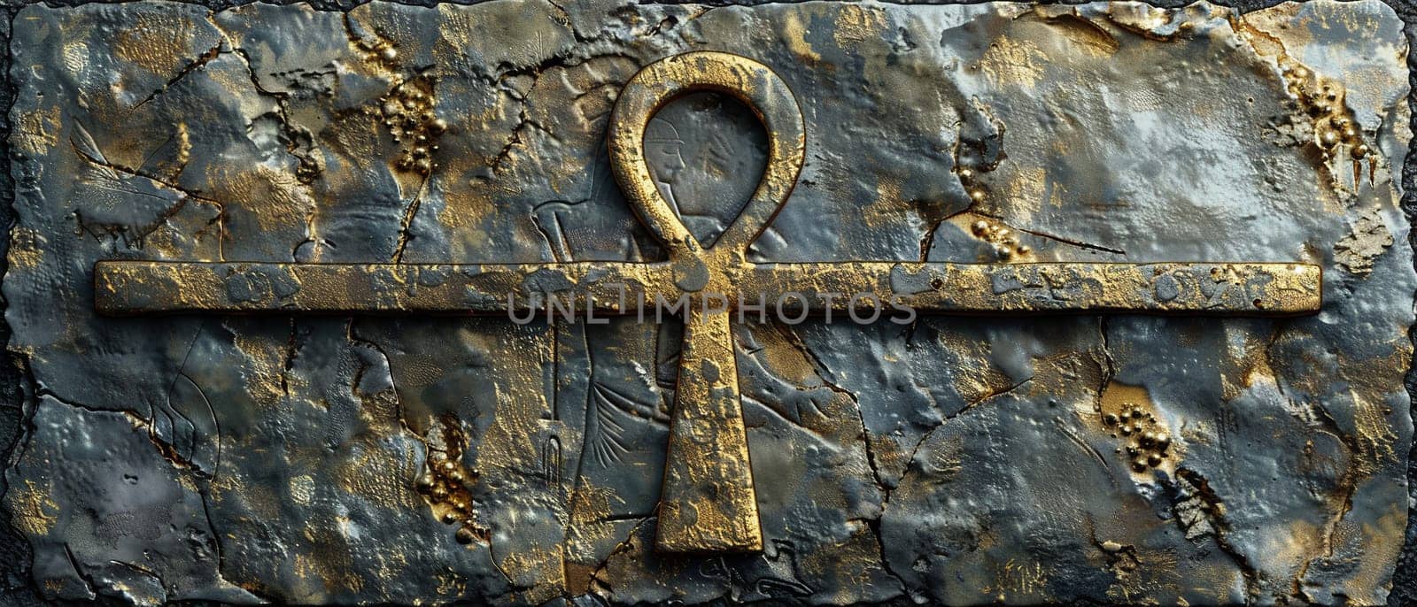 Ankh Symbol Carved into an Ancient Egyptian Temple Wall, The key of life merges with stone, representing eternal life and the divine.