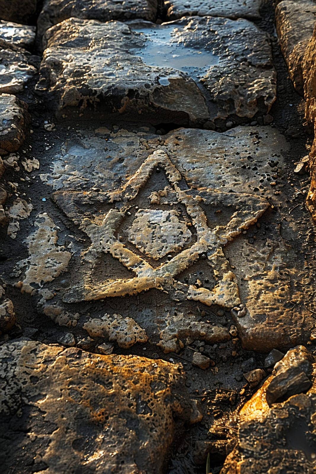 Jewish Star of David Imprinted on Ancient Stone, The symbol etched into history blurs into a backdrop of endurance and identity.