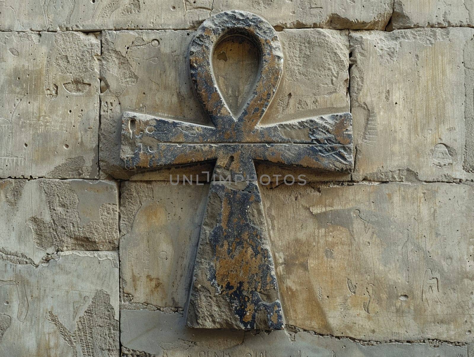 Ankh Symbol Carved into an Ancient Egyptian Temple Wall The key of life merges with stone by Benzoix
