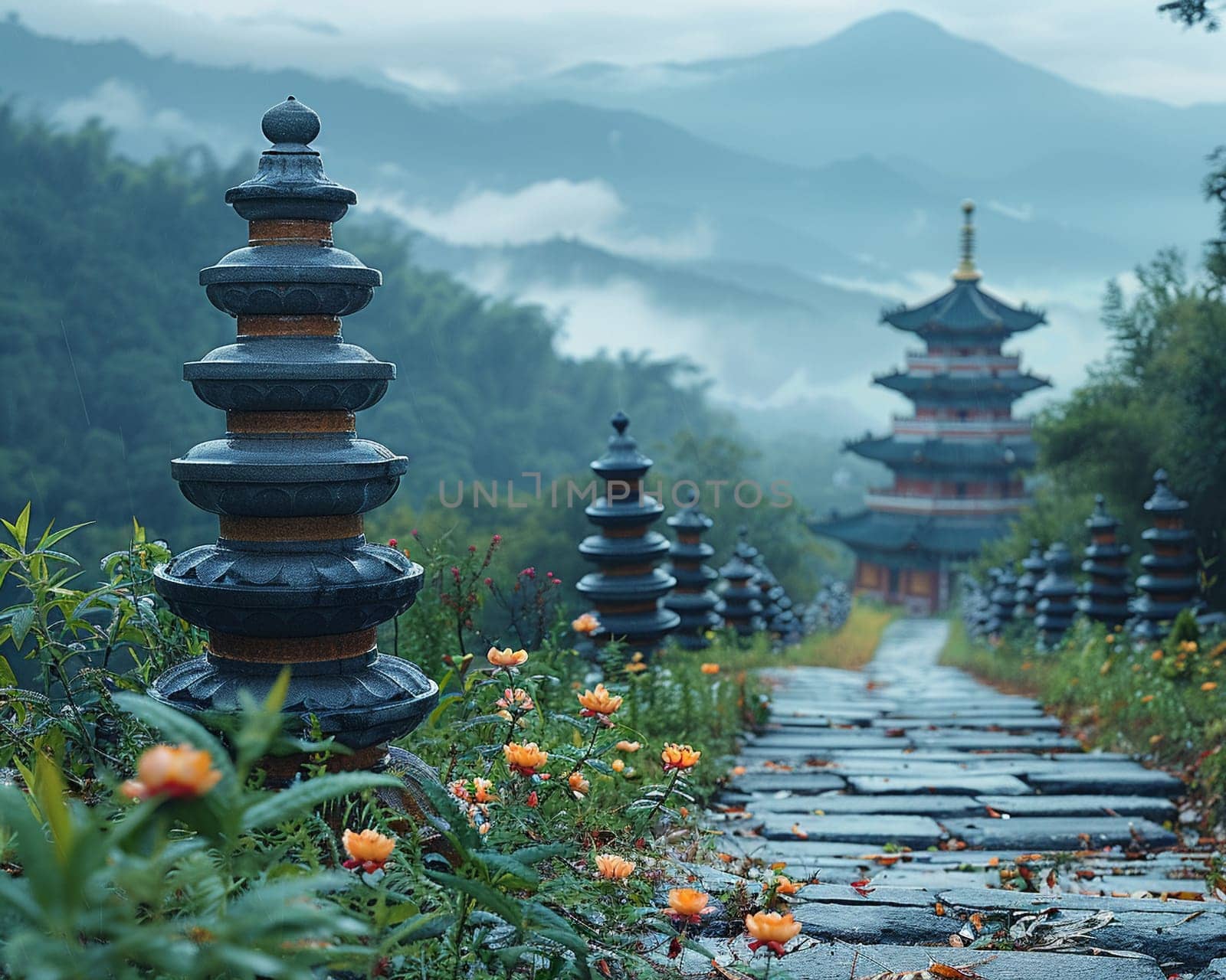 Buddhist Prayer Wheels Spinning Alongside a Mountain Path by Benzoix