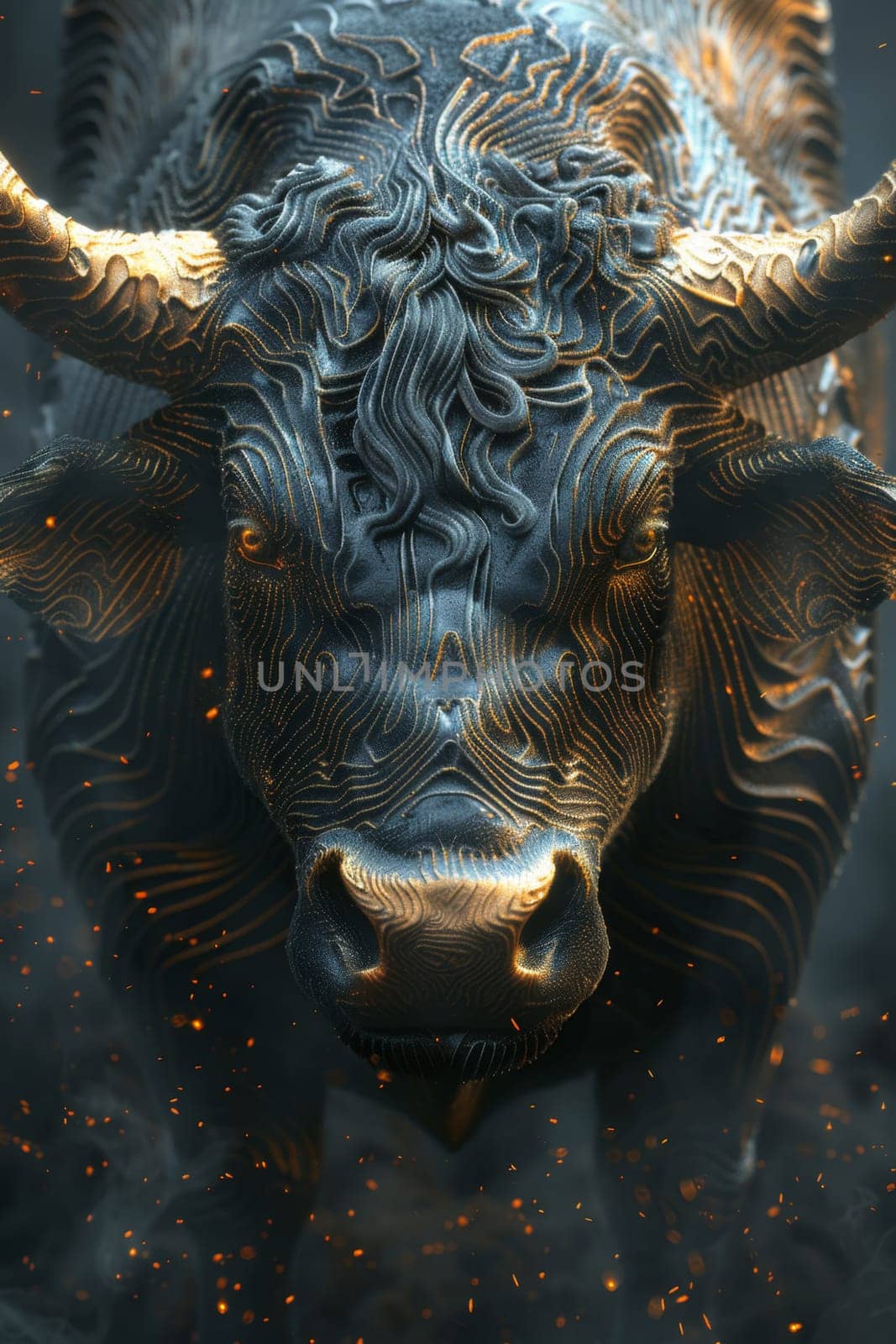 An angry bull on an abstract colorful background. Illustration.