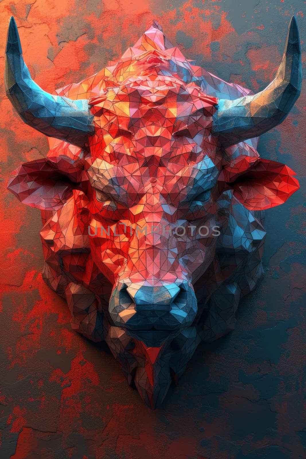 An angry bull on an abstract colorful background. Illustration.