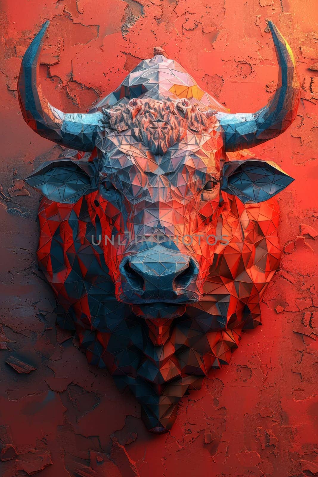 An angry bull on an abstract colorful background. Illustration by Lobachad