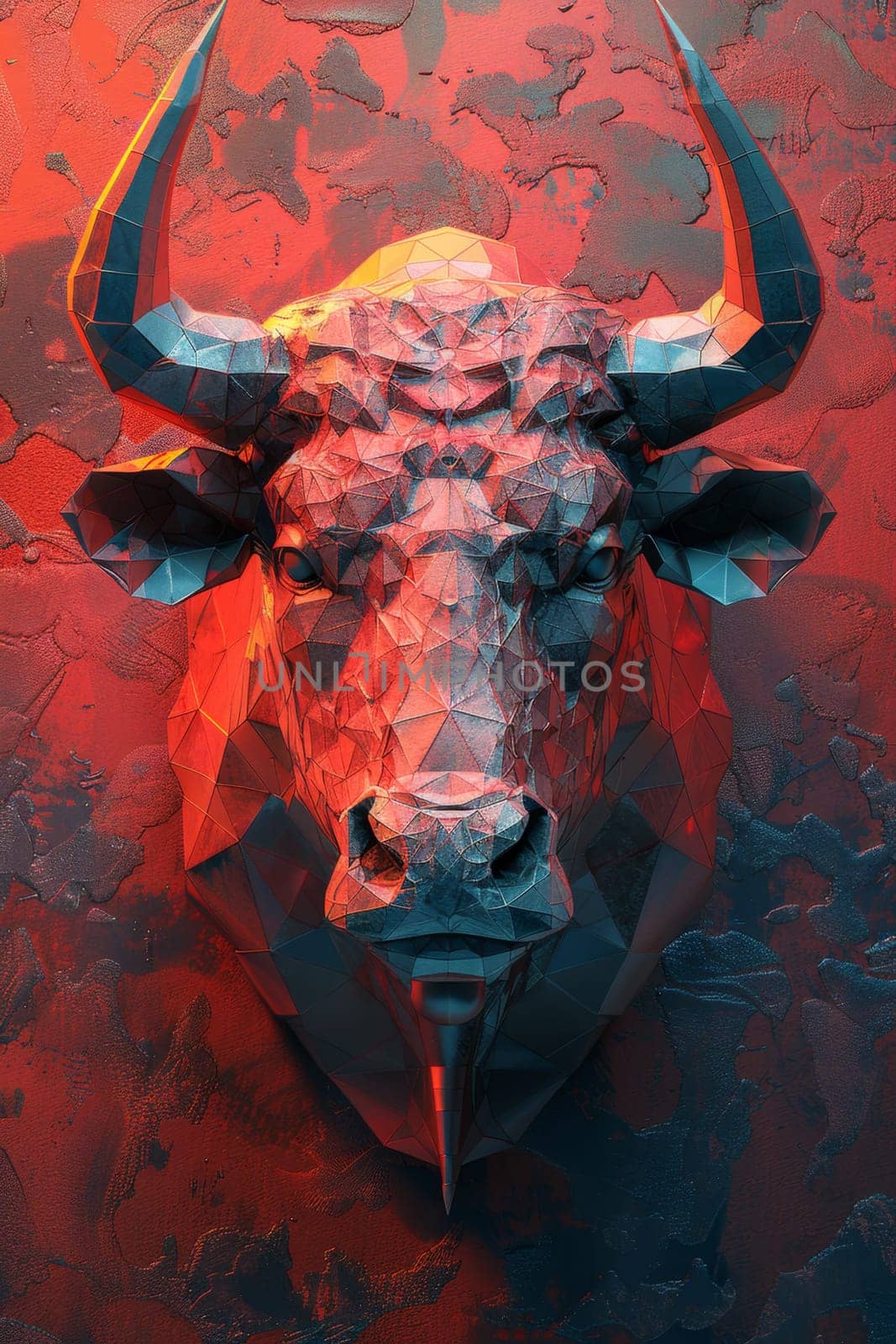 An angry bull on an abstract colorful background. Illustration by Lobachad