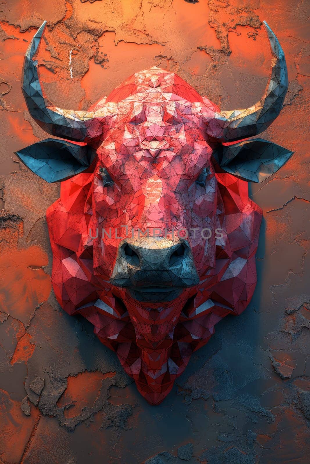 An angry bull on an abstract colorful background. Illustration.