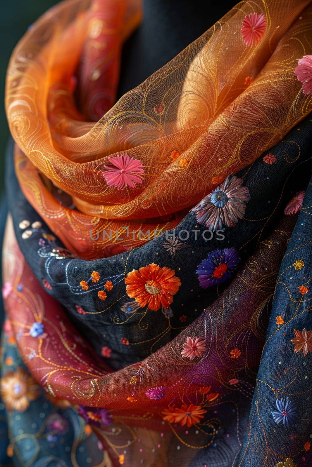 Tibetan Thangka Painting Draped in Silken Mystery The detailed art blurs into fabric by Benzoix
