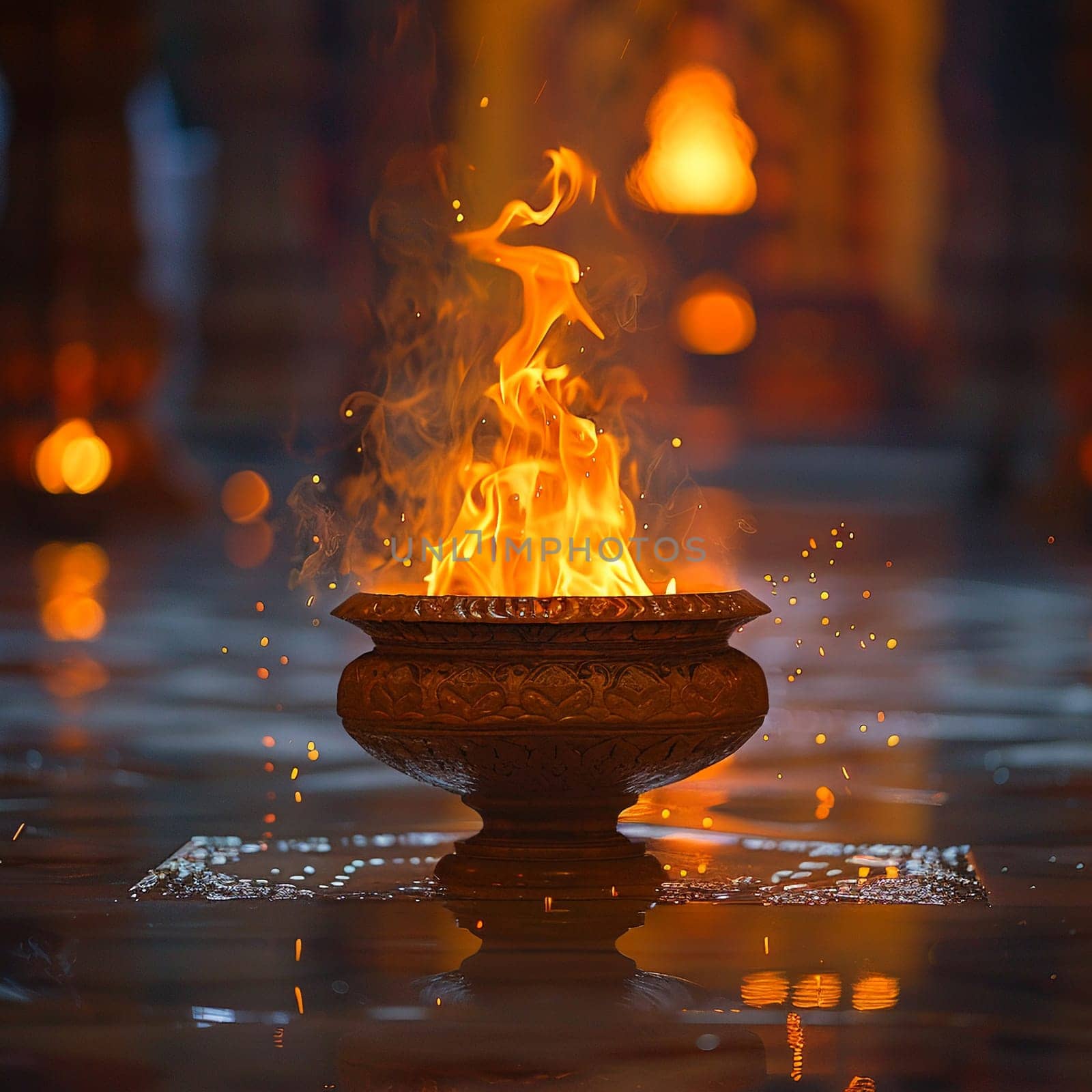 Zoroastrian Fire Temple Flames Flickering in Contemplation by Benzoix